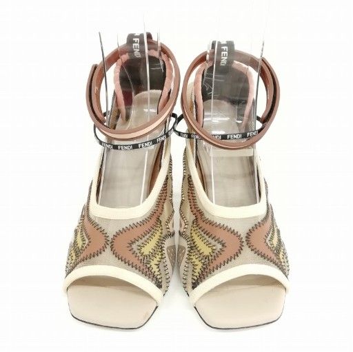 Fendi Freedom Mesh Sandals 37 Beige