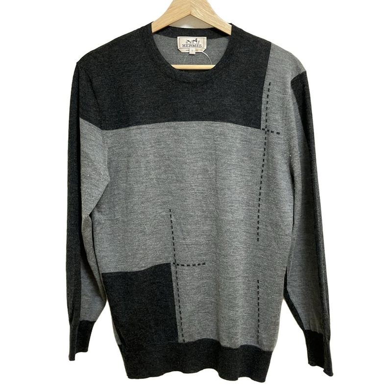 Hermes Long Sleeve Sweater Size S Men's - Gray And Black Crew Neck