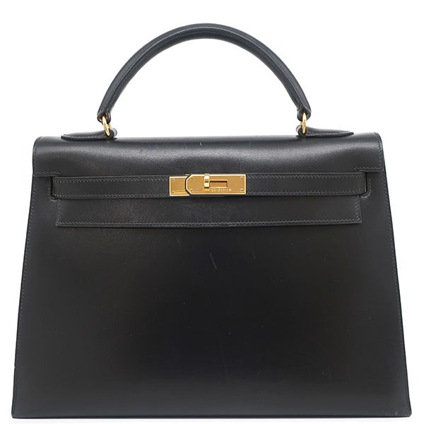 Hermes 2way Bag Kelly 32 Outer Stitch Box Calf Black Gold Hardware Black