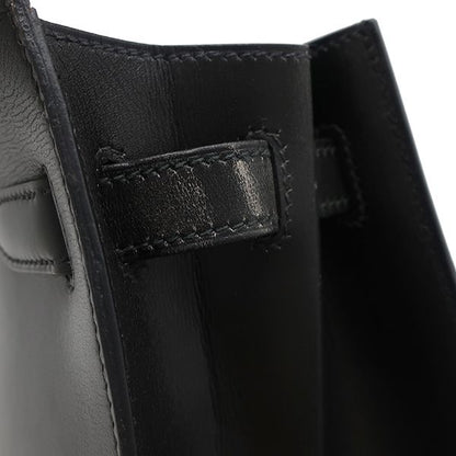 Hermes 2way Bag Kelly 32 Outer Stitch Box Calf Black Gold Hardware Black