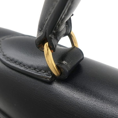 Hermes 2way Bag Kelly 32 Outer Stitch Box Calf Black Gold Hardware Black