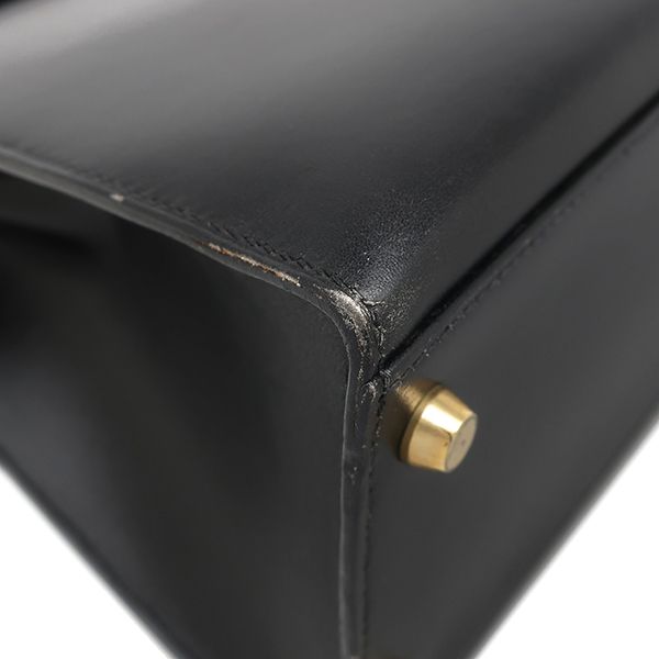 Hermes 2way Bag Kelly 32 Outer Stitch Box Calf Black Gold Hardware Black