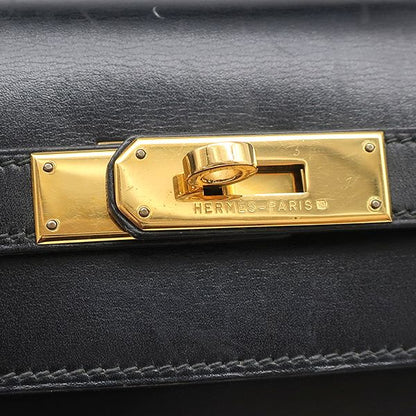 Hermes 2way Bag Kelly 32 Outer Stitch Box Calf Black Gold Hardware Black