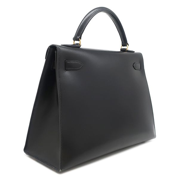 Hermes 2way Bag Kelly 32 Outer Stitch Box Calf Black Gold Hardware Black