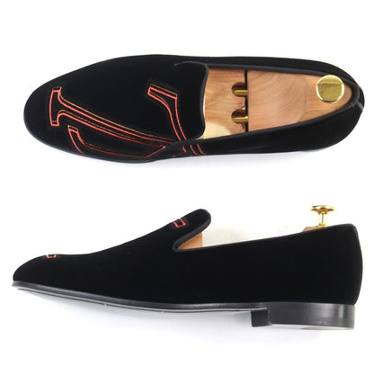 Louis Vuitton Hauteuil Line Velour Opera Shoes With LV Logo Embroidery Slip-on