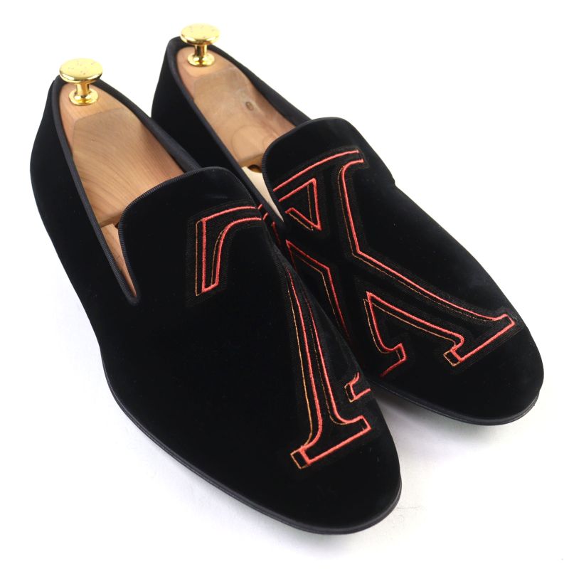 Louis Vuitton Hauteuil Line Velour Opera Shoes With LV Logo Embroidery Slip-on