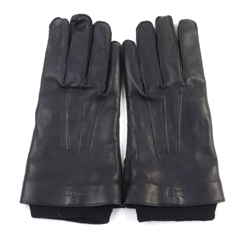 Gucci Leather Lined 100% Cashmere Logo Engraved Gloves Black 9.5 With Box Made
