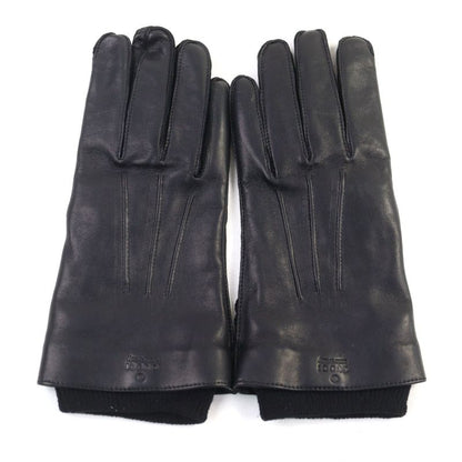 Gucci Leather Lined 100% Cashmere Logo Engraved Gloves Black 9.5 With Box Made