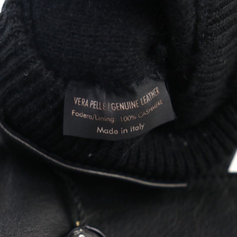 Gucci Leather Lined 100% Cashmere Logo Engraved Gloves Black 9.5 With Box Made