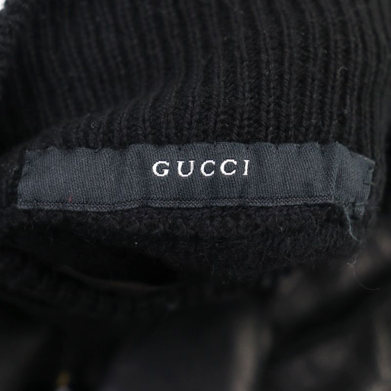 Gucci Leather Lined 100% Cashmere Logo Engraved Gloves Black 9.5 With Box Made