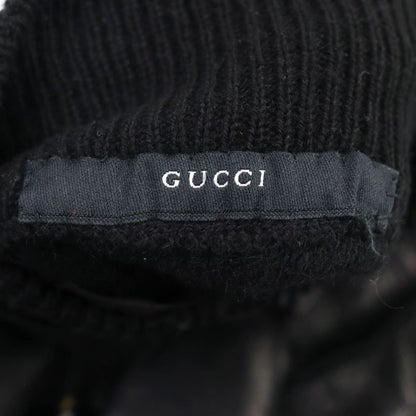 Gucci Leather Lined 100% Cashmere Logo Engraved Gloves Black 9.5 With Box Made