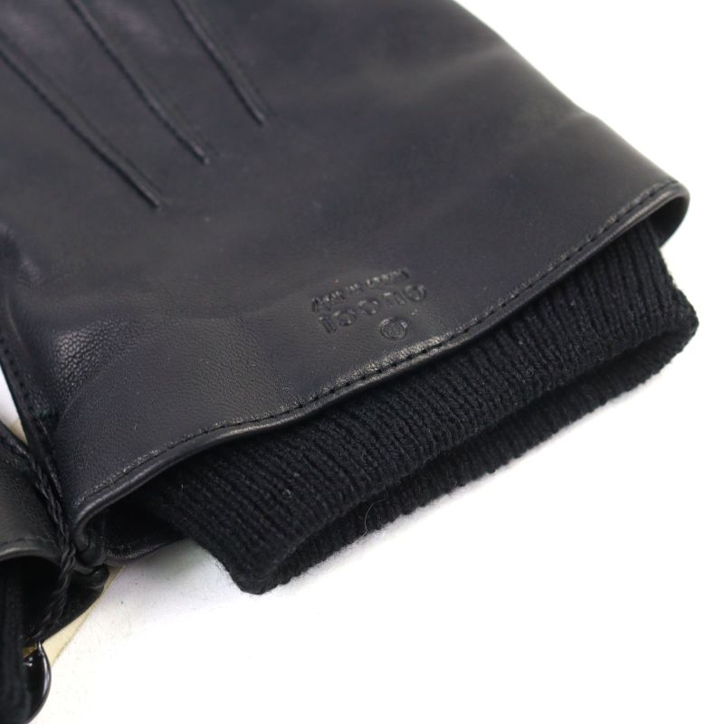 Gucci Leather Lined 100% Cashmere Logo Engraved Gloves Black 9.5 With Box Made