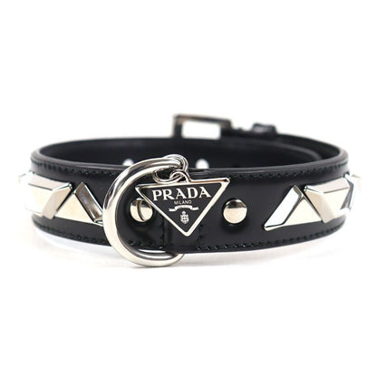 Prada 2yc022 Leather Triangle Logo Pet Collar Black Silver M With Box And