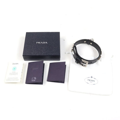 Prada 2yc022 Leather Triangle Logo Pet Collar Black Silver M With Box And