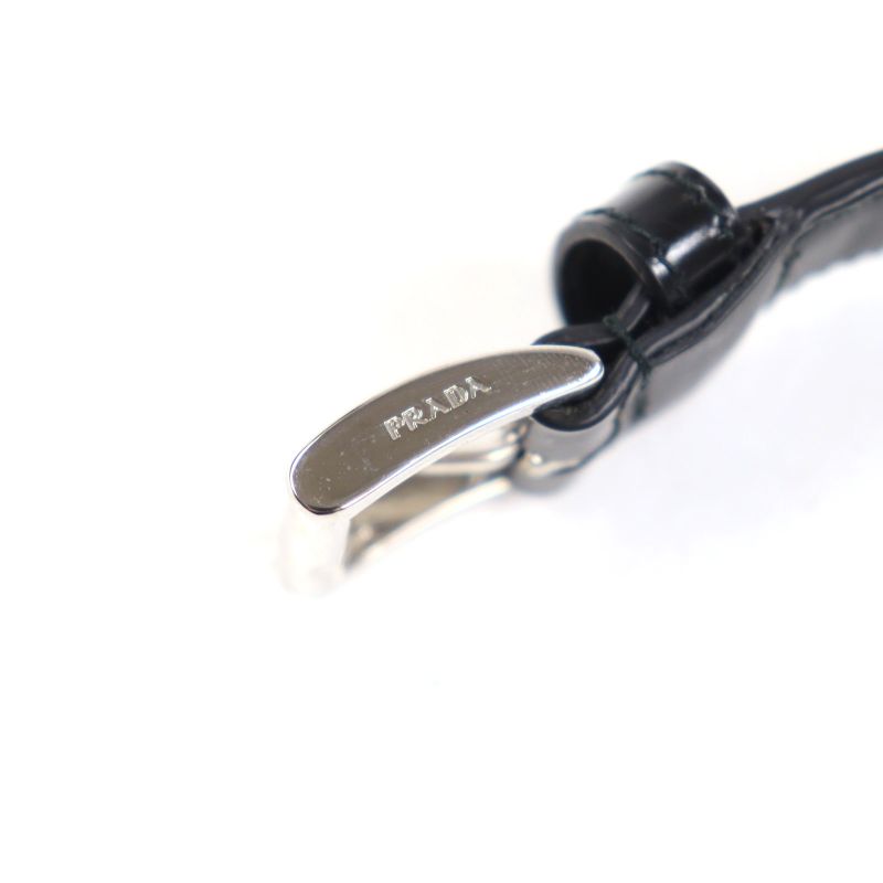 Prada 2yc022 Leather Triangle Logo Pet Collar Black Silver M With Box And