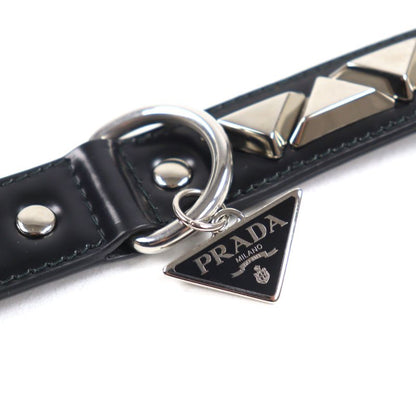 Prada 2yc022 Leather Triangle Logo Pet Collar Black Silver M With Box And