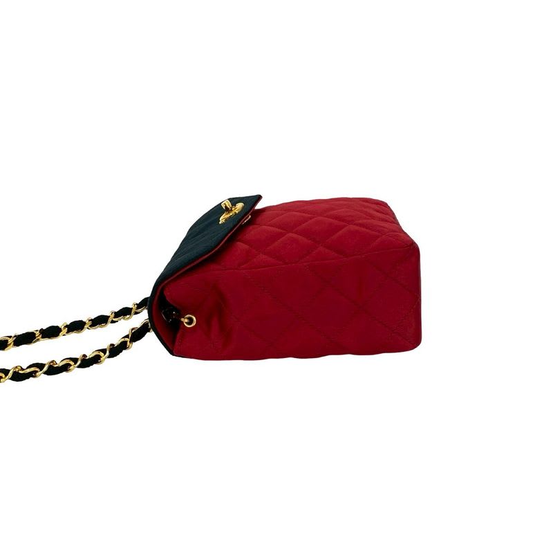 Chanel Chanel Vintage Quilted Satin Chain Shoulder Bag Black Red