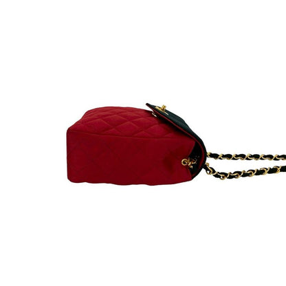 Chanel Chanel Vintage Quilted Satin Chain Shoulder Bag Black Red