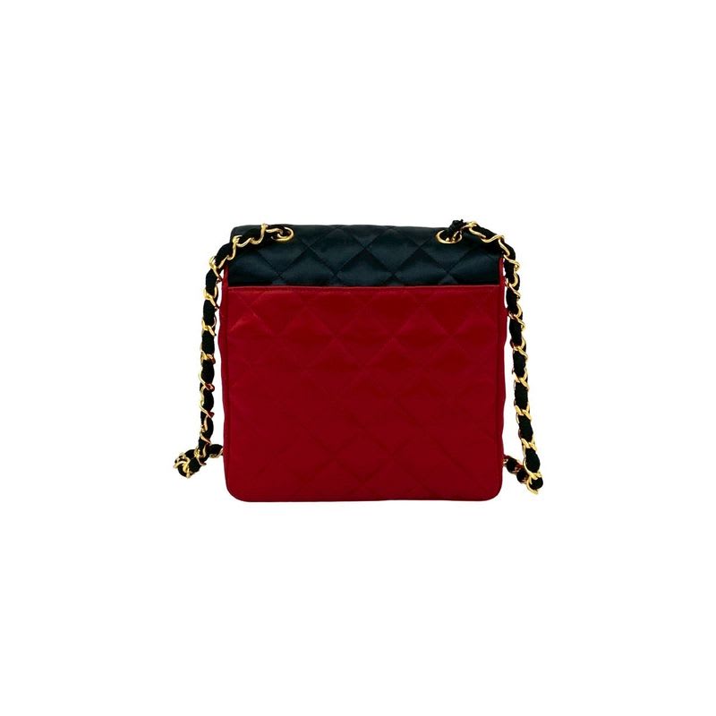 Chanel Chanel Vintage Quilted Satin Chain Shoulder Bag Black Red