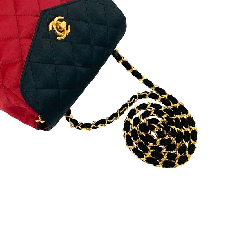 Chanel Chanel Vintage Quilted Satin Chain Shoulder Bag Black Red