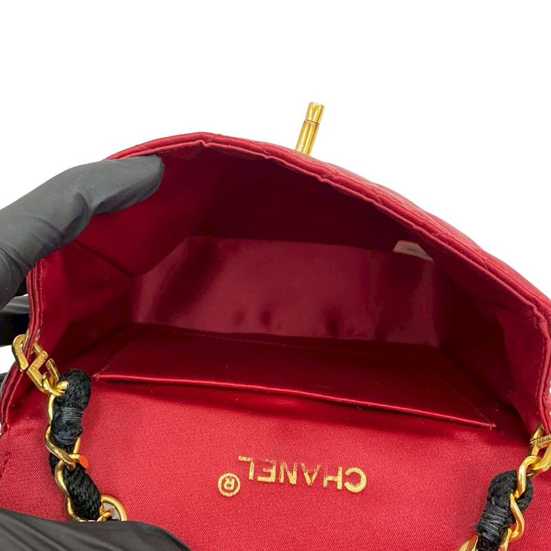 Chanel Chanel Vintage Quilted Satin Chain Shoulder Bag Black Red