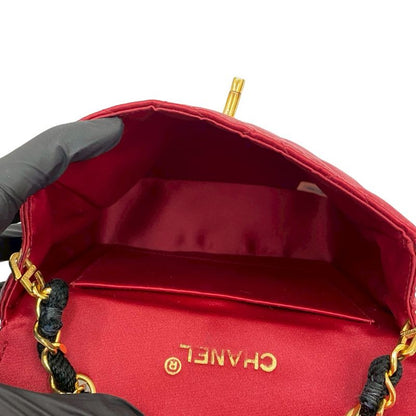 Chanel Chanel Vintage Quilted Satin Chain Shoulder Bag Black Red