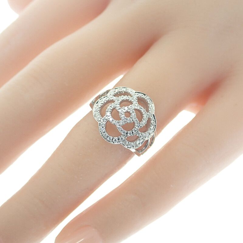 Chanel Camellia Diamond Ring J10807 Size 10 Size 50 Ring 18kwhite Gold 18K