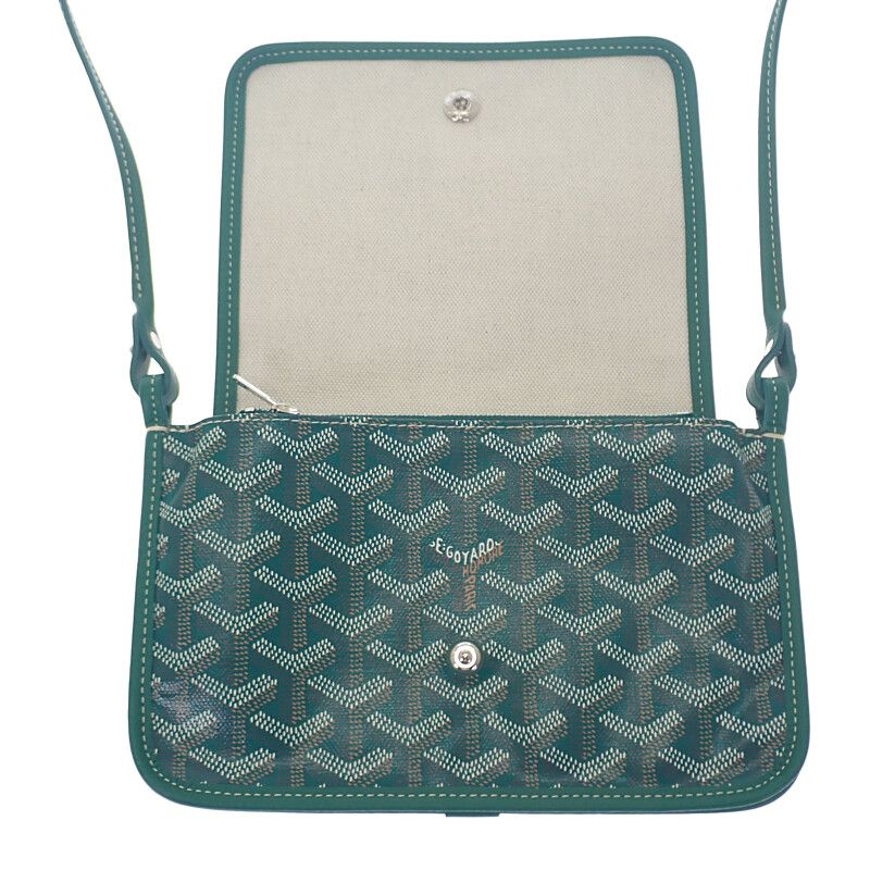 Goyard Plumet Pouch Wallet Herringbone Shoulder Bag Calf Goyardine Canvas Green