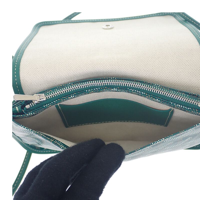 Goyard Plumet Pouch Wallet Herringbone Shoulder Bag Calf Goyardine Canvas Green