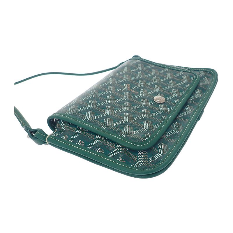 Goyard Plumet Pouch Wallet Herringbone Shoulder Bag Calf Goyardine Canvas Green