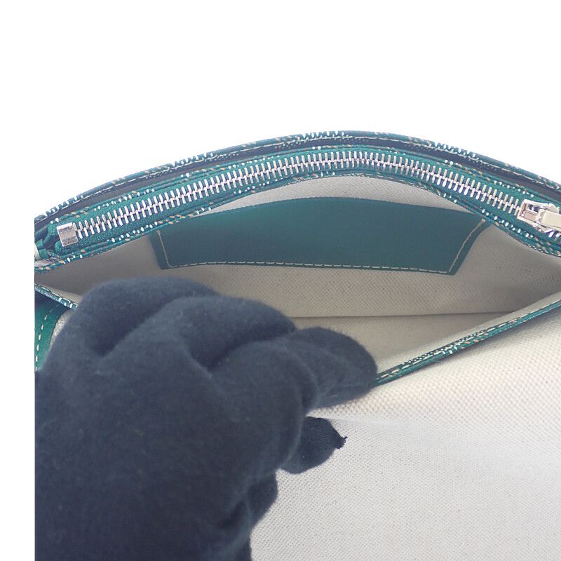 Goyard Plumet Pouch Wallet Herringbone Shoulder Bag Calf Goyardine Canvas Green