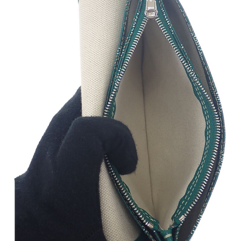 Goyard Plumet Pouch Wallet Herringbone Shoulder Bag Calf Goyardine Canvas Green