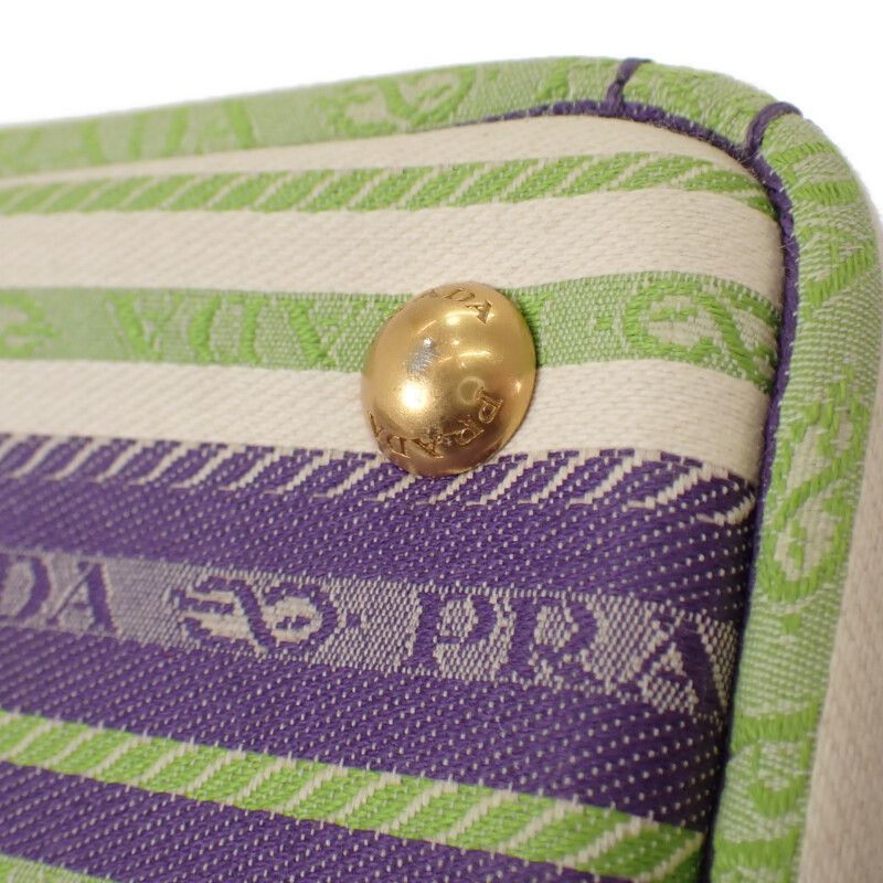 Prada Canapa Tote Striped 1bg439 2WAY Bag Shoulder Bag Canvas Purple Green Gold