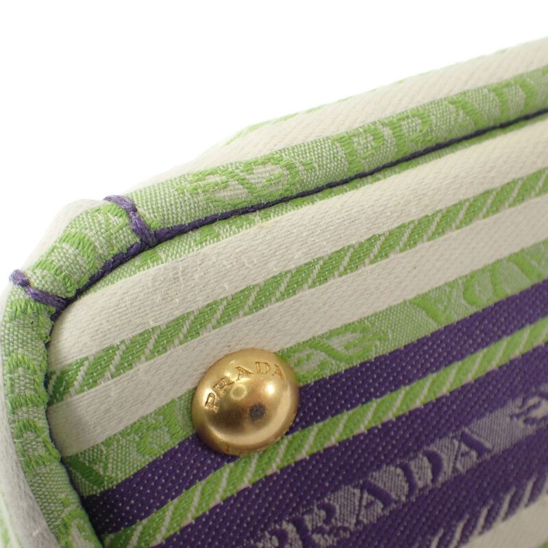 Prada Canapa Tote Striped 1bg439 2WAY Bag Shoulder Bag Canvas Purple Green Gold