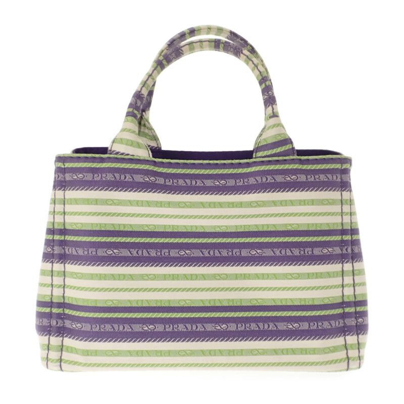 Prada Canapa Tote Striped 1bg439 2WAY Bag Shoulder Bag Canvas Purple Green Gold