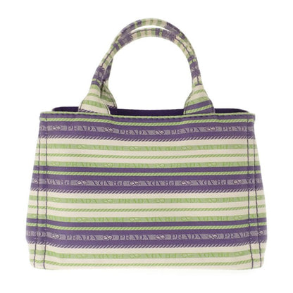 Prada Canapa Tote Striped 1bg439 2WAY Bag Shoulder Bag Canvas Purple Green Gold
