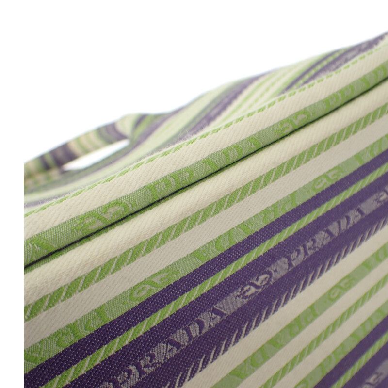 Prada Canapa Tote Striped 1bg439 2WAY Bag Shoulder Bag Canvas Purple Green Gold