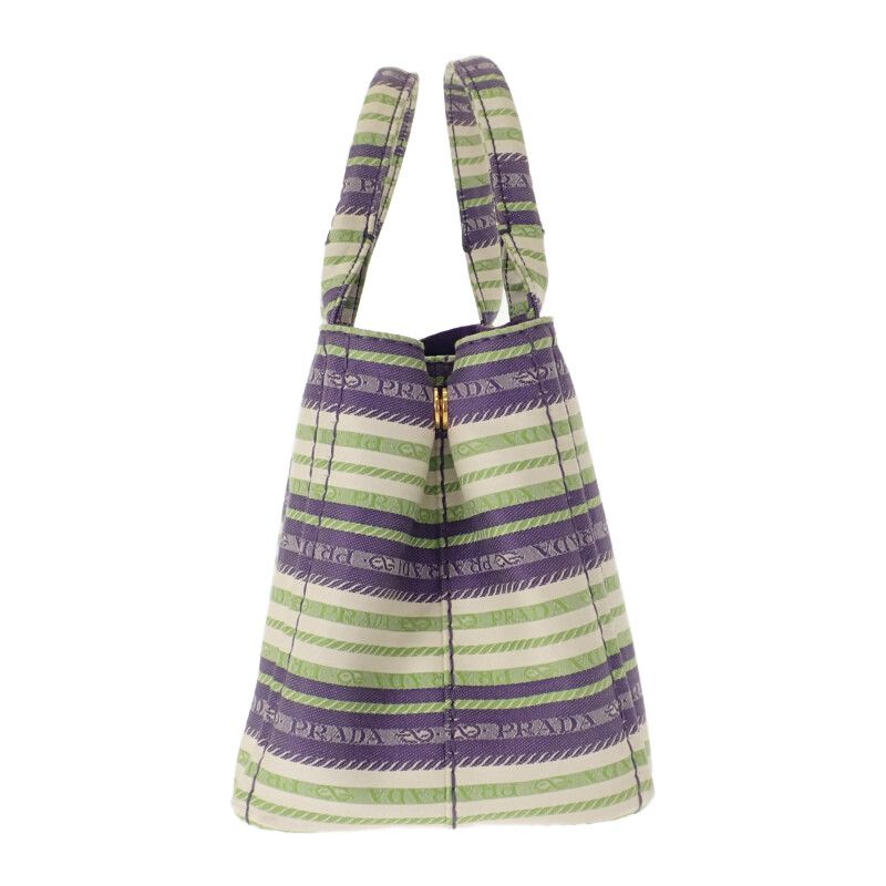 Prada Canapa Tote Striped 1bg439 2WAY Bag Shoulder Bag Canvas Purple Green Gold