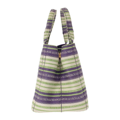 Prada Canapa Tote Striped 1bg439 2WAY Bag Shoulder Bag Canvas Purple Green Gold
