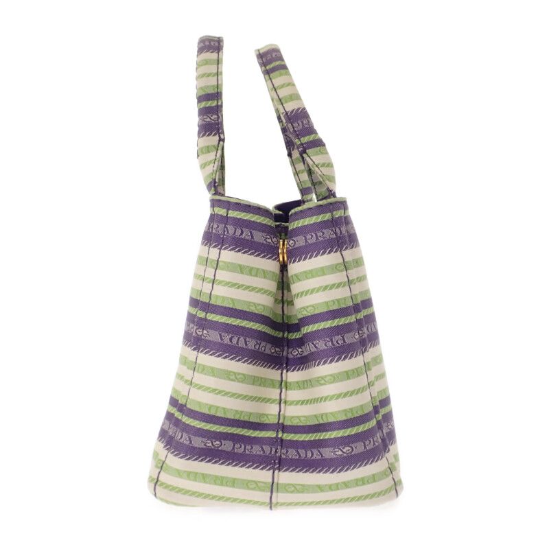Prada Canapa Tote Striped 1bg439 2WAY Bag Shoulder Bag Canvas Purple Green Gold