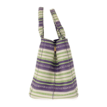 Prada Canapa Tote Striped 1bg439 2WAY Bag Shoulder Bag Canvas Purple Green Gold