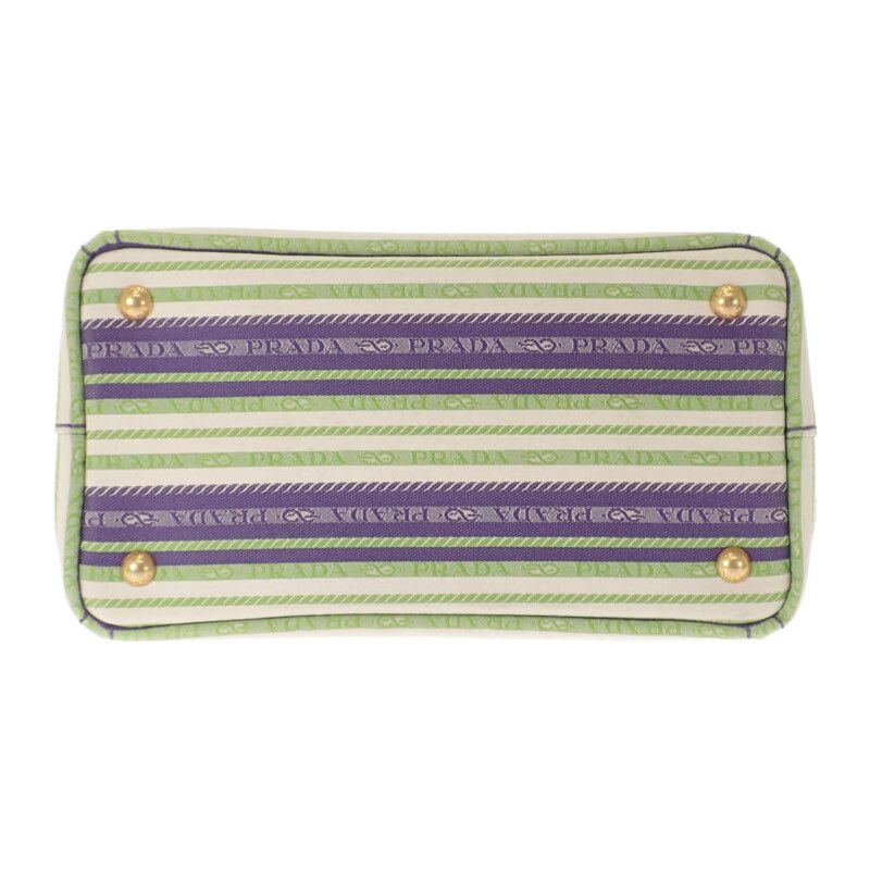 Prada Canapa Tote Striped 1bg439 2WAY Bag Shoulder Bag Canvas Purple Green Gold
