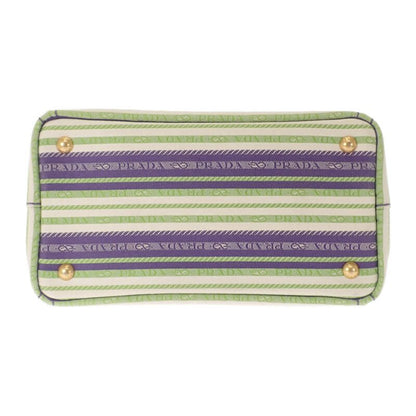 Prada Canapa Tote Striped 1bg439 2WAY Bag Shoulder Bag Canvas Purple Green Gold