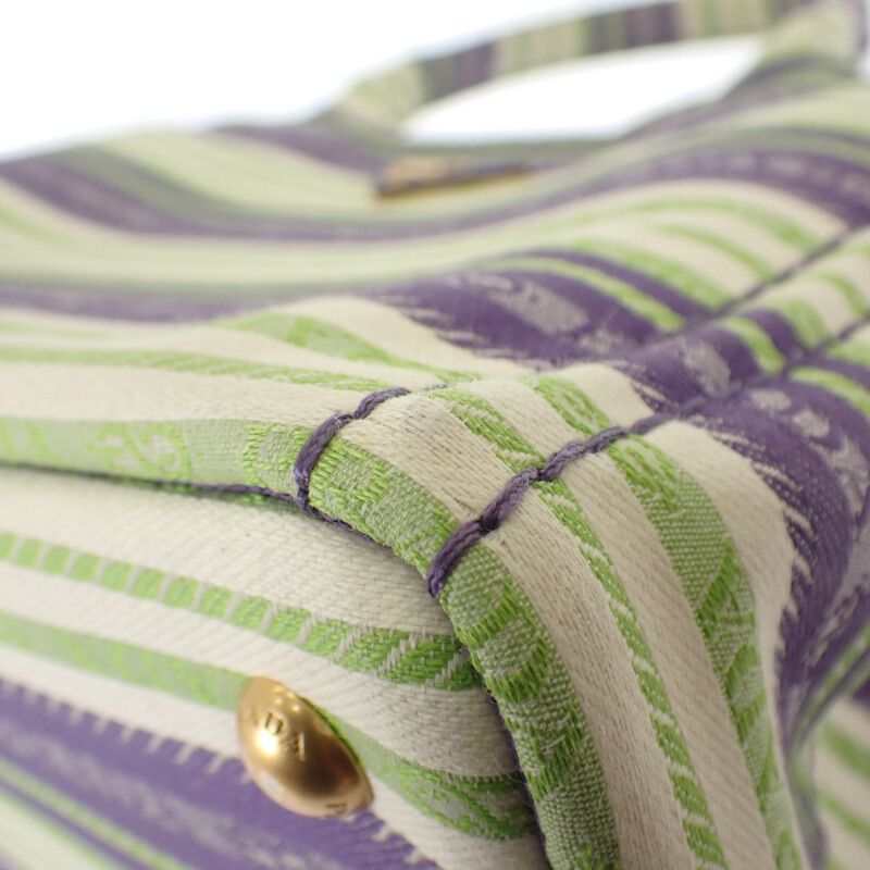 Prada Canapa Tote Striped 1bg439 2WAY Bag Shoulder Bag Canvas Purple Green Gold