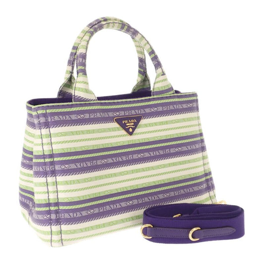Prada Canapa Tote Striped 1bg439 2WAY Bag Shoulder Bag Canvas Purple Green Gold