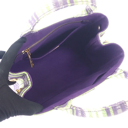 Prada Canapa Tote Striped 1bg439 2WAY Bag Shoulder Bag Canvas Purple Green Gold