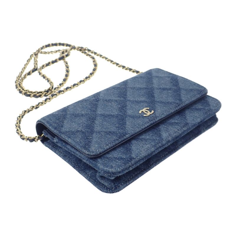 Chanel Classic Chain Wallet Ap0250 Long Wallet Denim Navy Gold Hardware Ladies