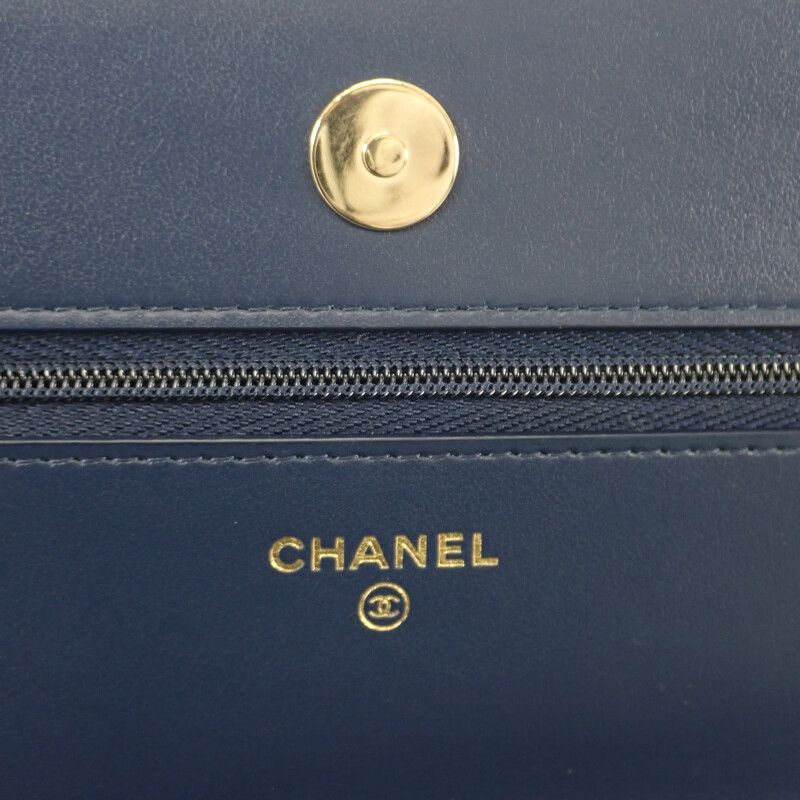 Chanel Classic Chain Wallet Ap0250 Long Wallet Denim Navy Gold Hardware Ladies
