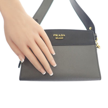 Prada Esplanade Bag 1bh043 Shoulder Bag Saffiano Gray Black Ladies [AB Rank
