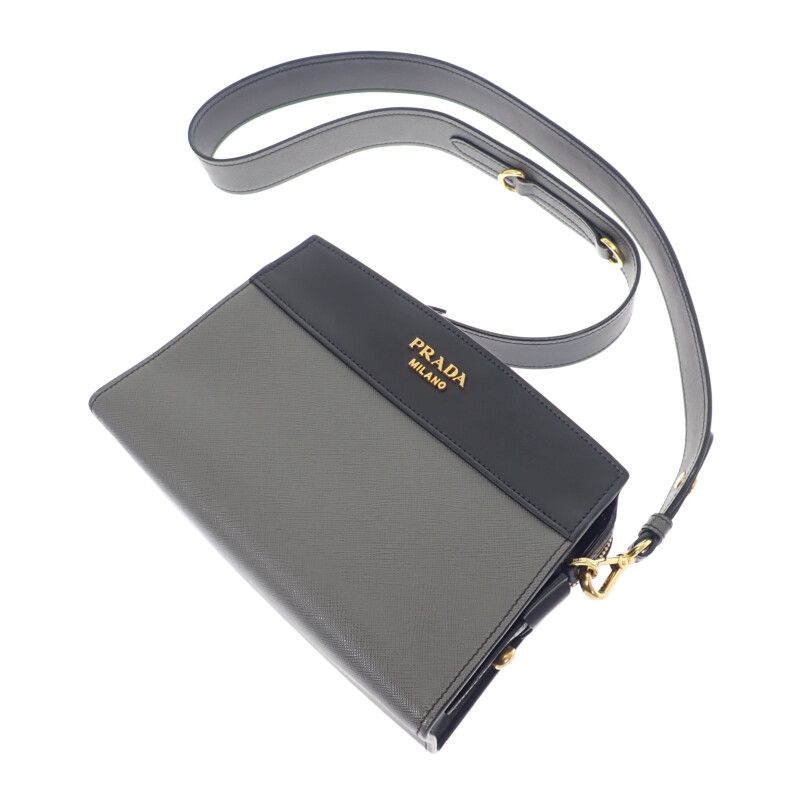 Prada Esplanade Bag 1bh043 Shoulder Bag Saffiano Gray Black Ladies [AB Rank